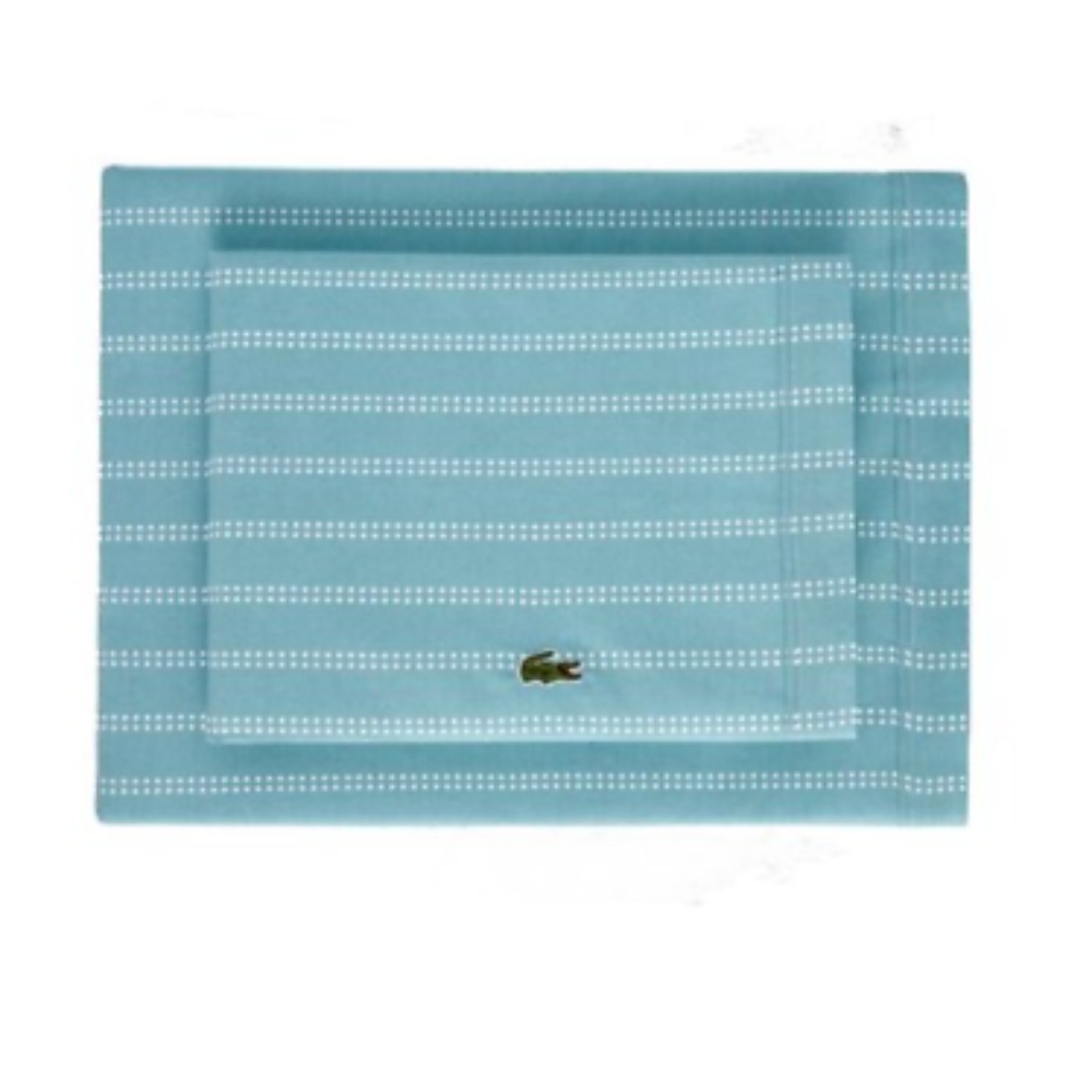 Lacoste Dot Stripes Cotton Percale Pair of Standard Pillowcase in Cameo Green
